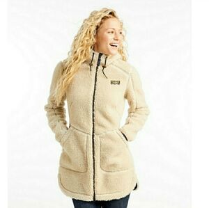 L.L.Bean Mountain Pile Fleece Jacket Longline Tunic Hoodie Sherpa Ivory Cream XS